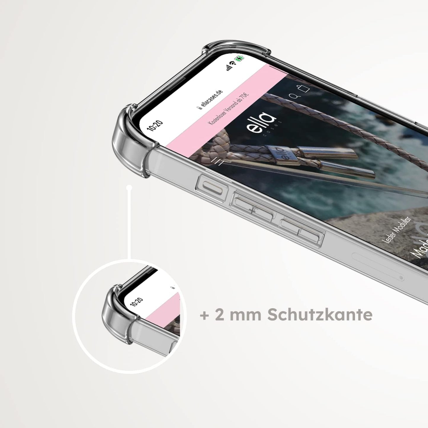 Hülle einzeln mit Ösen für Handyketten transparent / silber