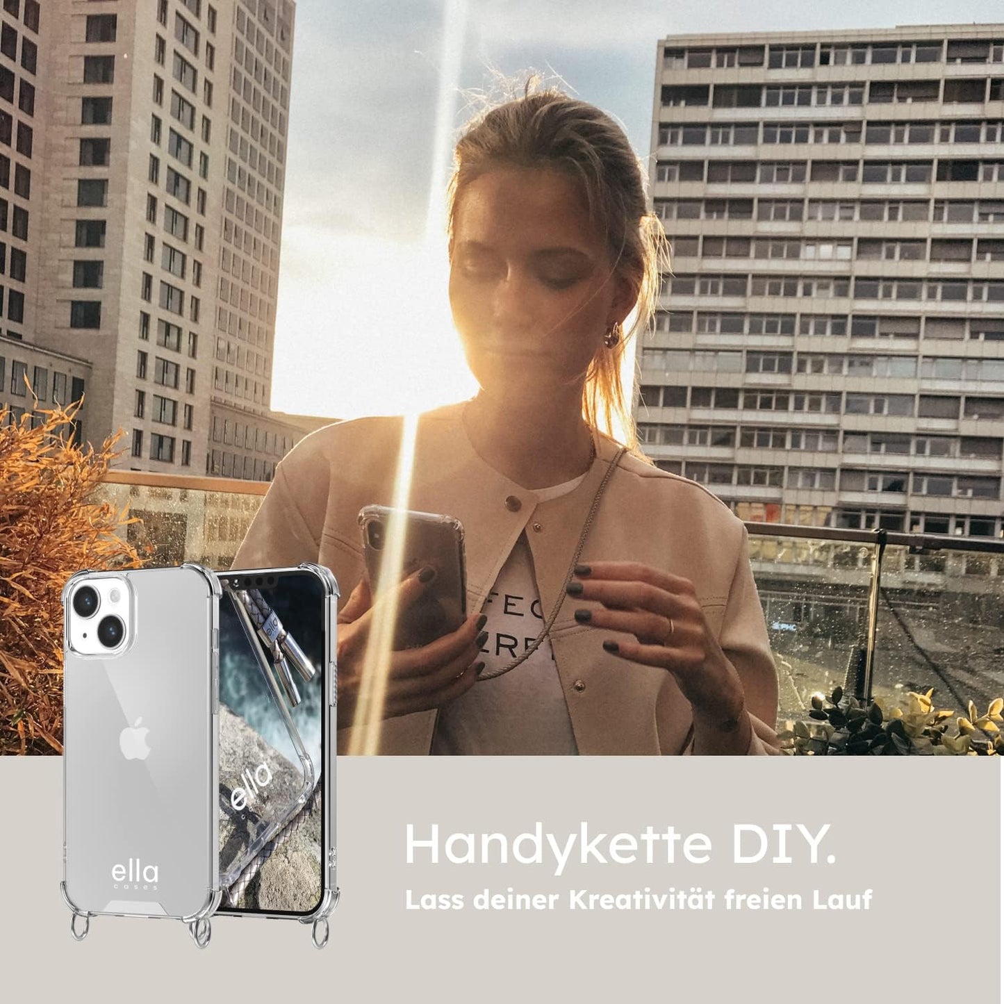 Hülle einzeln mit Ösen für Handyketten transparent / silber