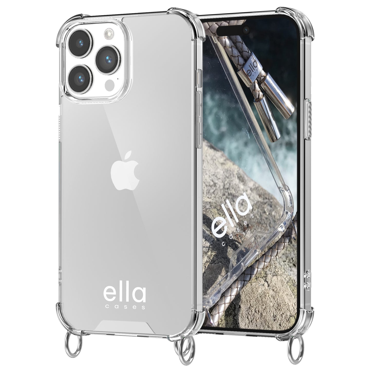 Hülle einzeln mit Ösen für Handyketten transparent / silber