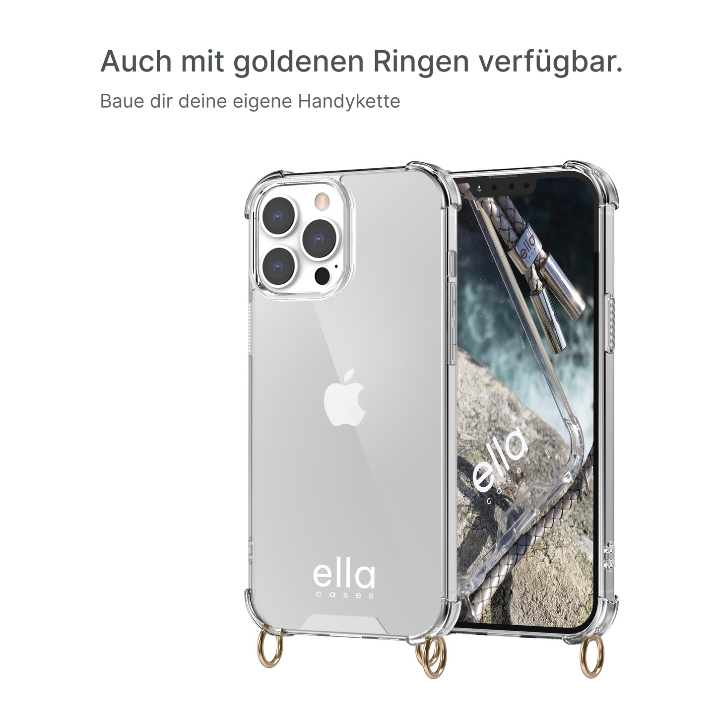 Hülle einzeln mit Ösen für Handyketten transparent / silber
