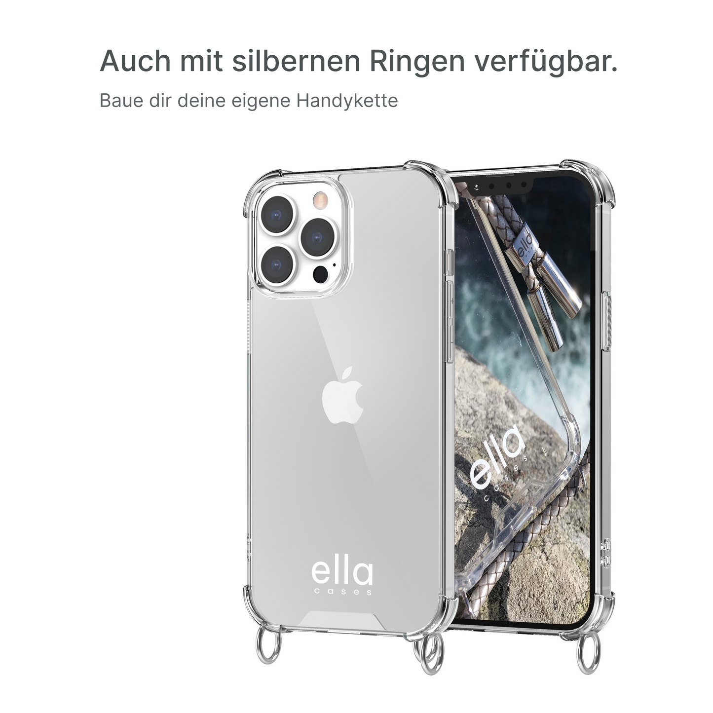 Individual case with eyelets for mobile phone chains, transparent / gold