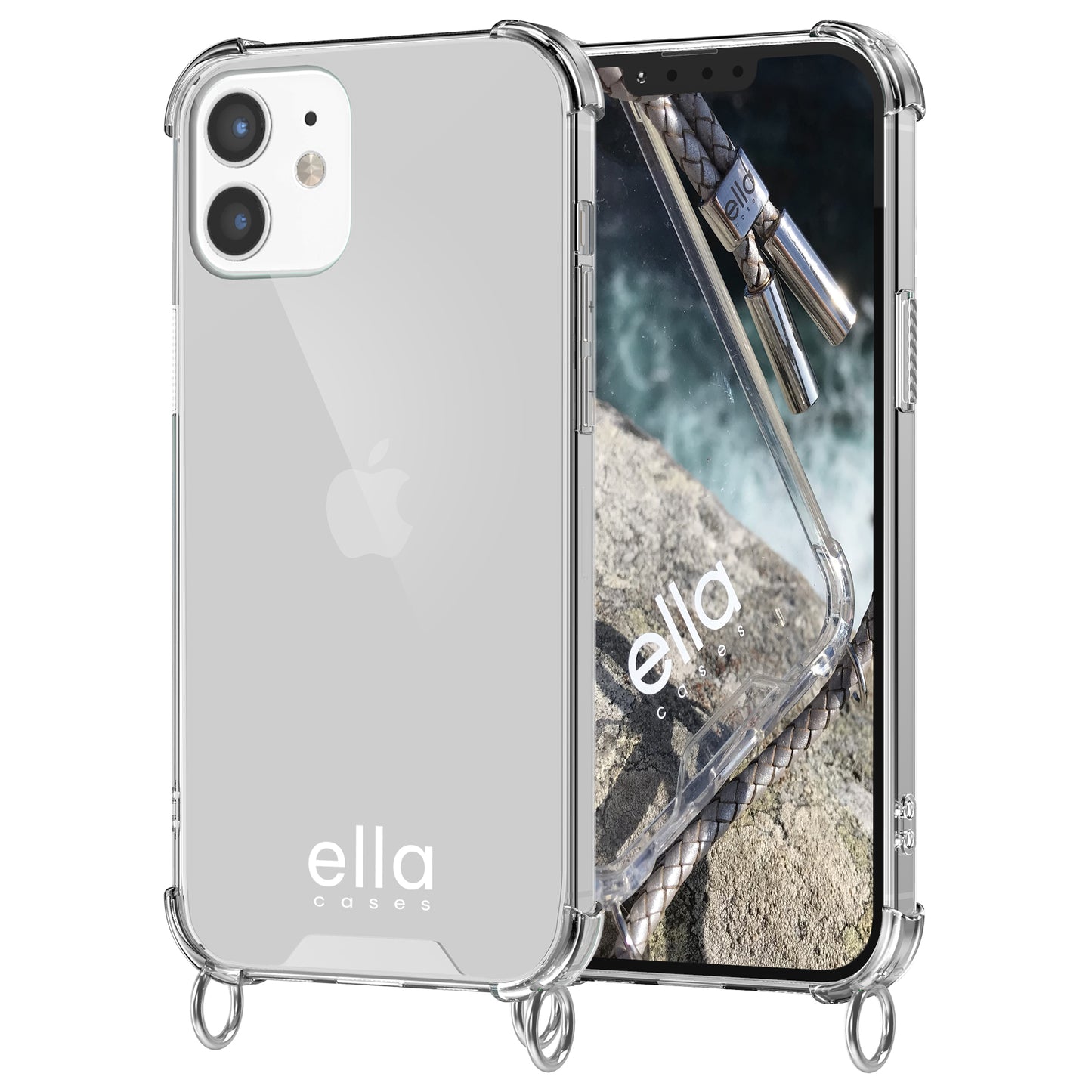 Hülle einzeln mit Ösen für Handyketten transparent / silber