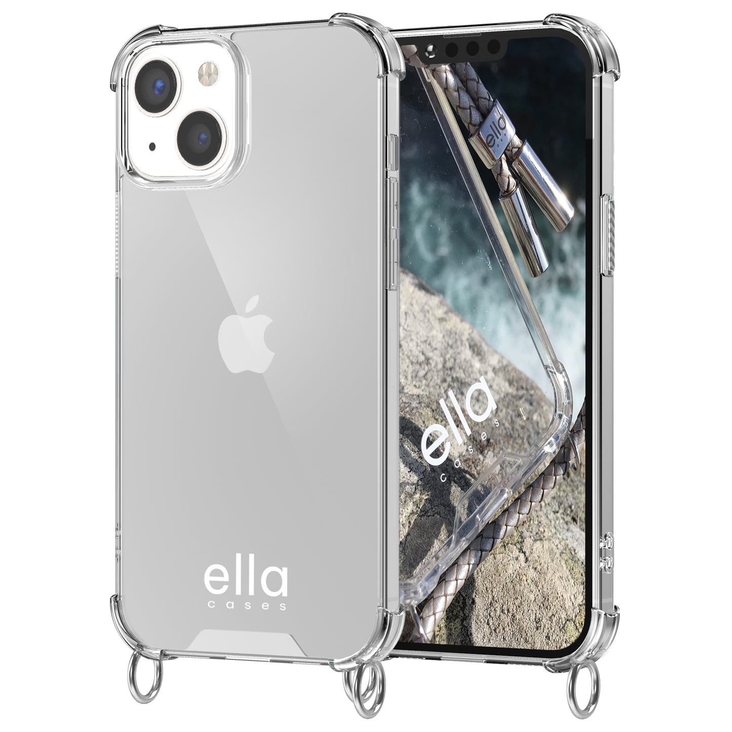 Hülle einzeln mit Ösen für Handyketten transparent / silber