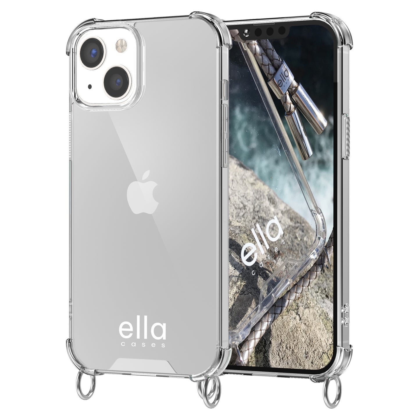 Hülle einzeln mit Ösen für Handyketten transparent / silber