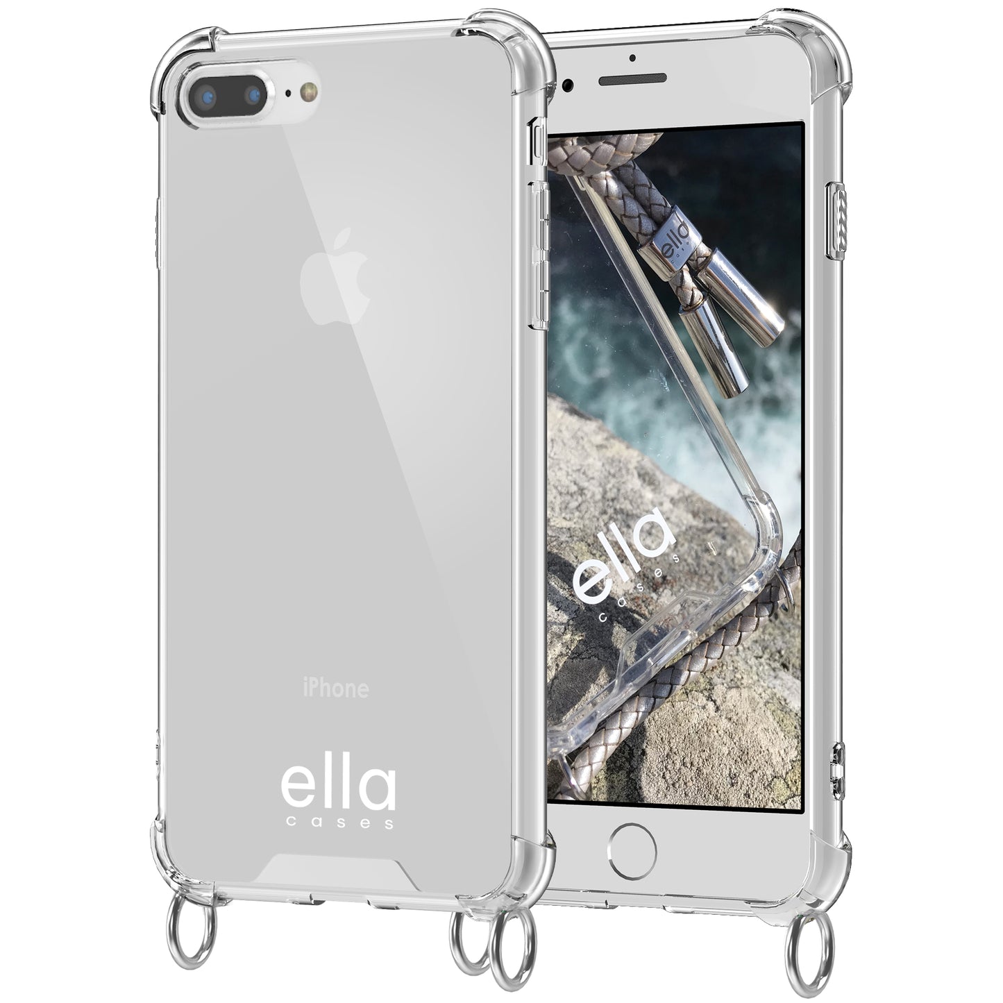 Hülle einzeln mit Ösen für Handyketten transparent / silber